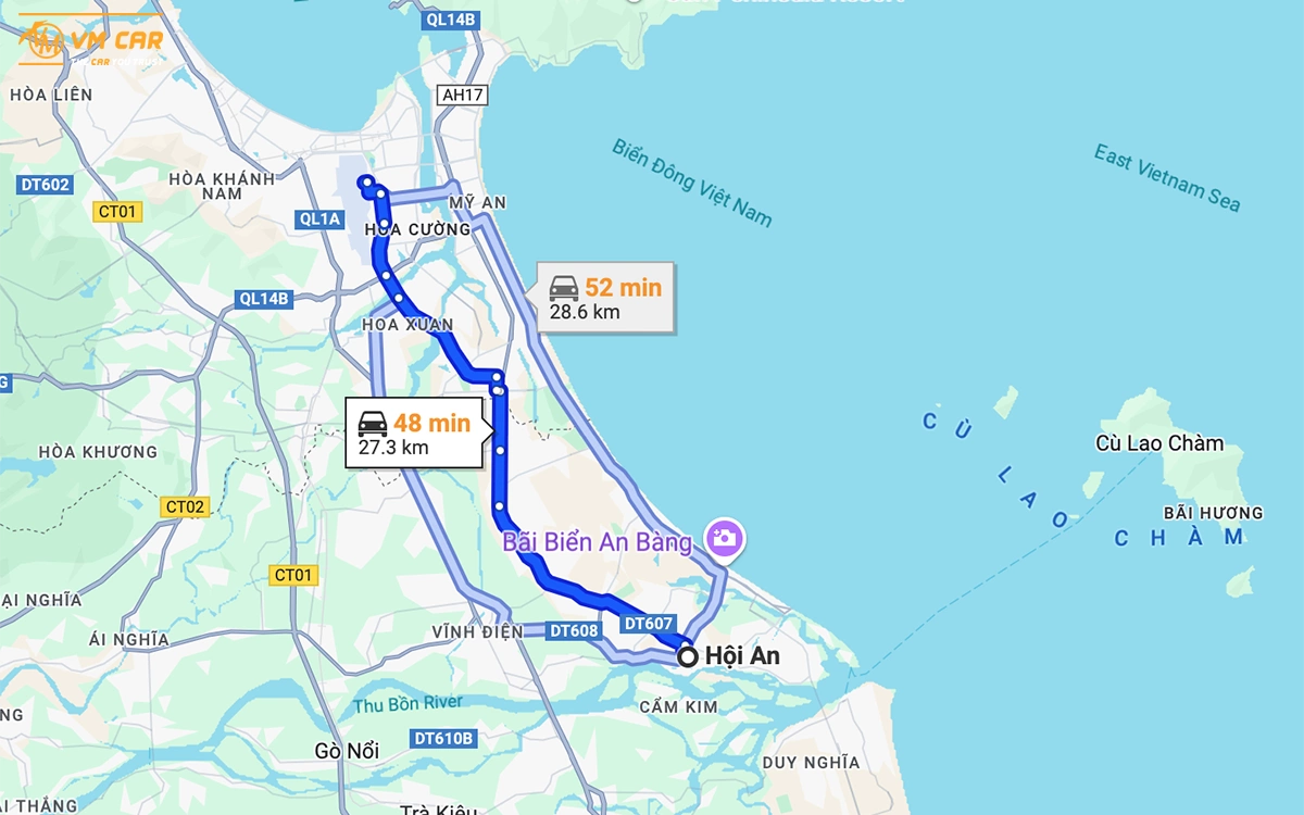 Distance from Da Nang to Hoi An