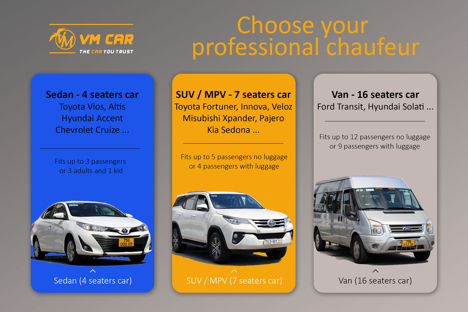Vietnam car rental with driver by VMCar