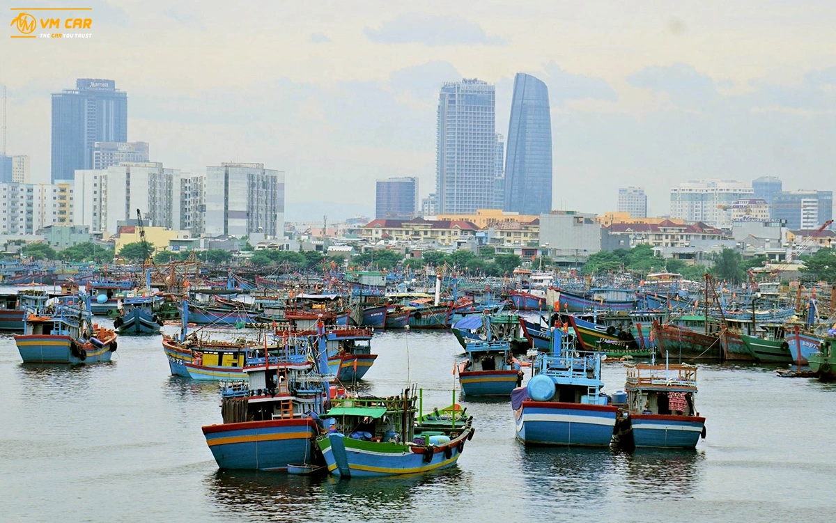 Fishing boats anchored at the Tho Quang fishing port