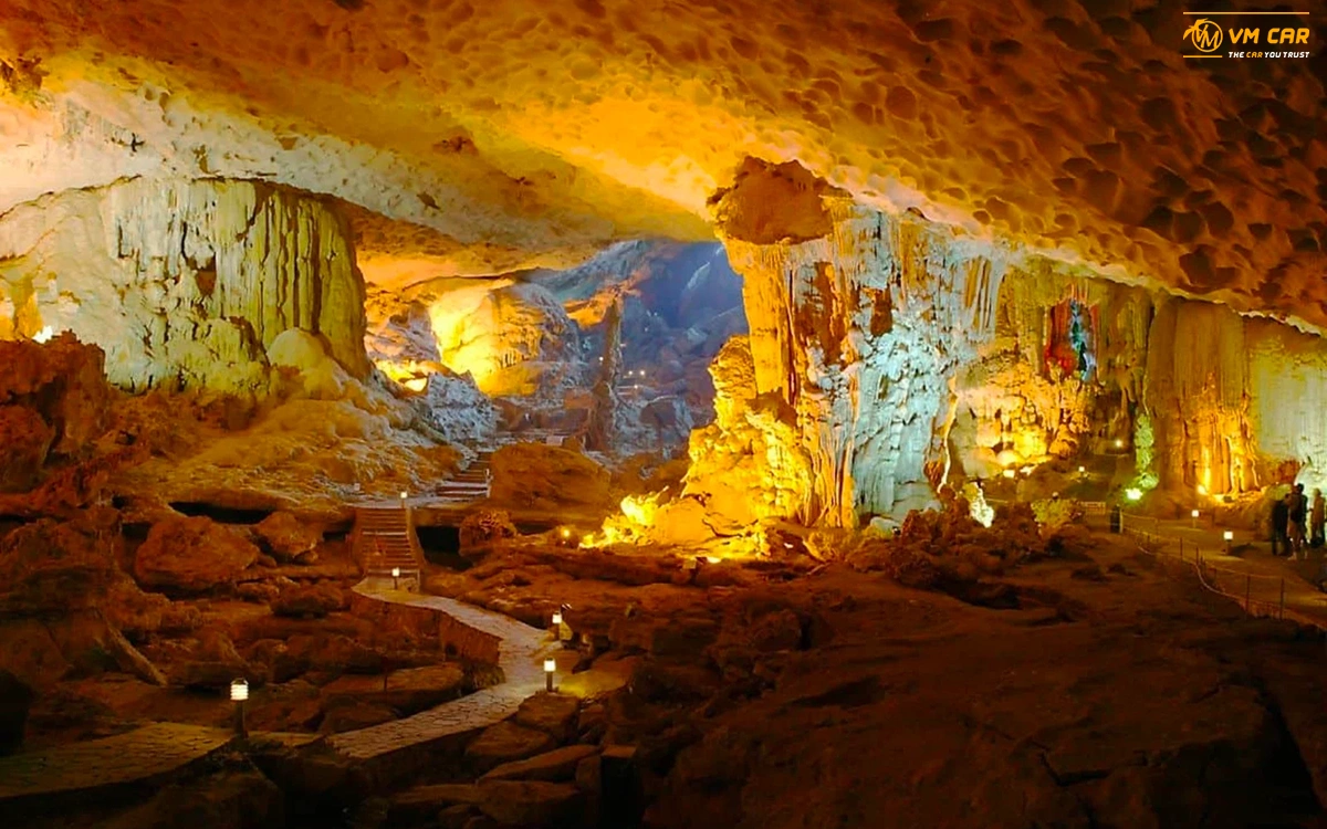Colorful stalactite formations in Paradise Cave